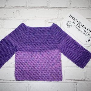 💜 PURPLE CROCHET BABY SWEATER · 9–12 MO 🧶